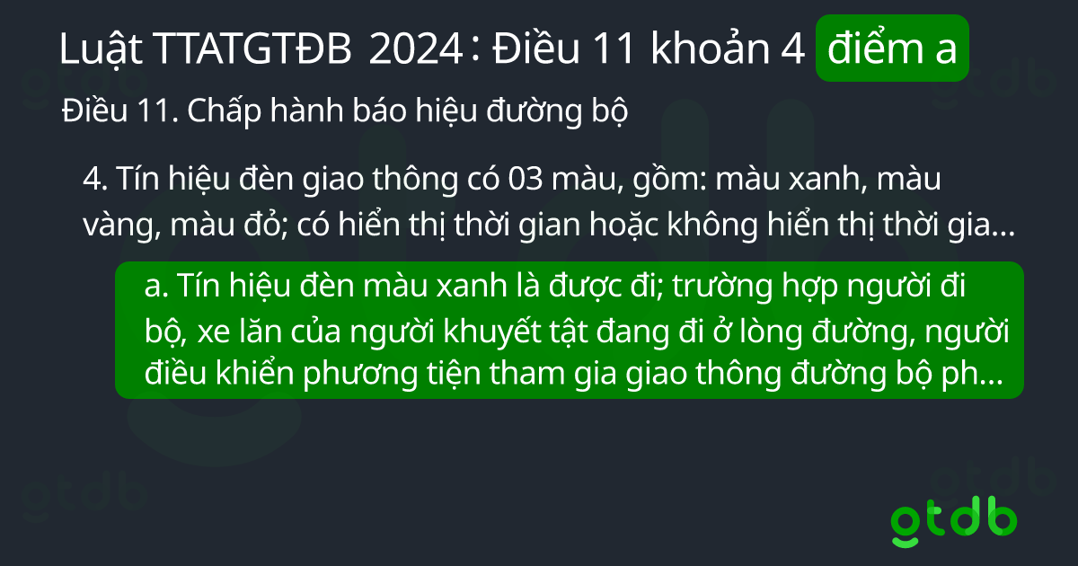 Điểm a khoản 4 Điều 11 Luật TTATGTĐB 2024